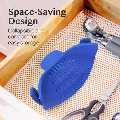 Kitchen Gizmo Snap N' Strain Clip On Strainer for Pots and Pans - Collapsible Silicone Pasta Strainer and Kitchen Gadget for Cooking - Easy to Use, Heat Resistant and Space Saving Colander - Green