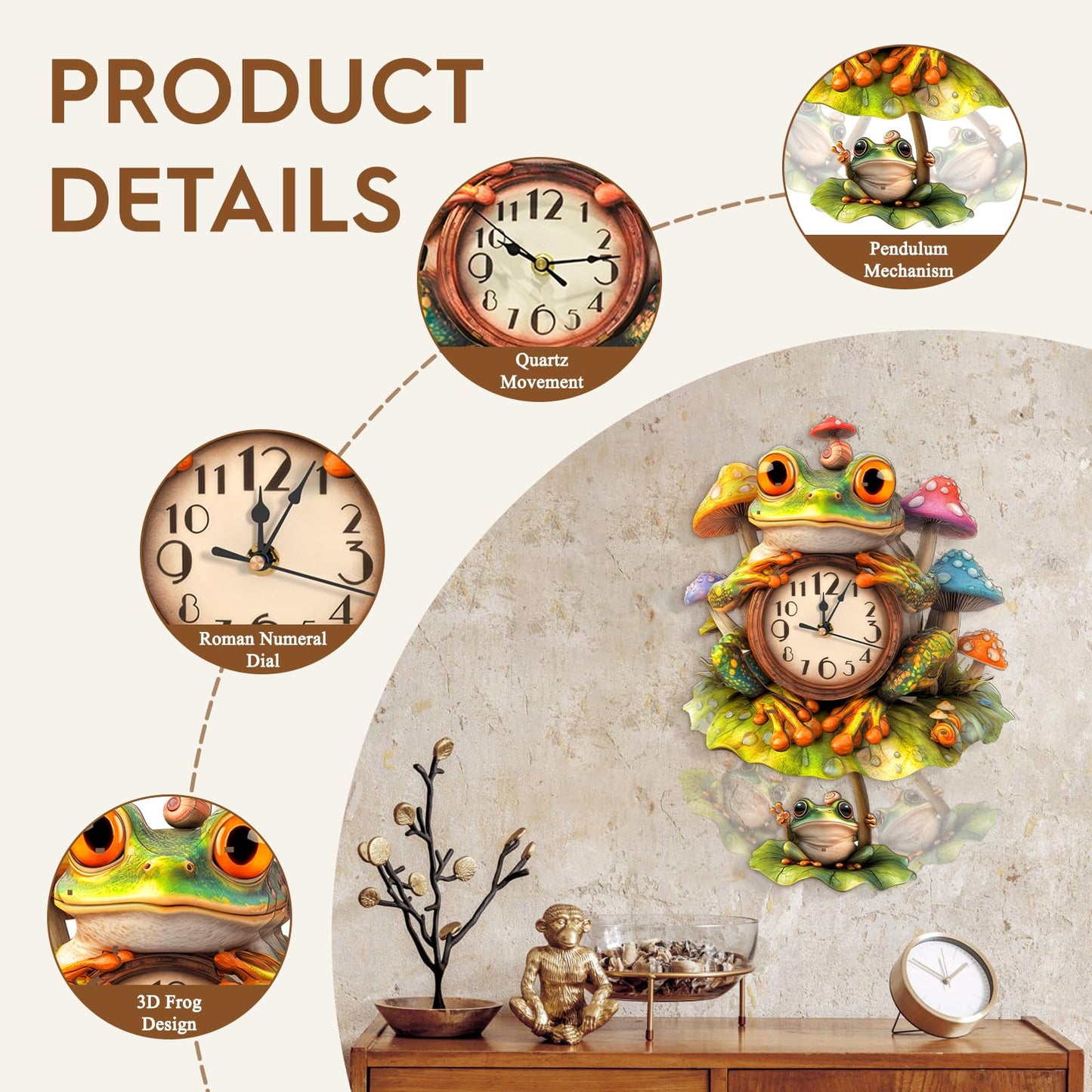 Cutywood 3D Puzzles for Adults Clock-Frog Design Model Kit-Mechanical DIY Pendulum Clock with Arabic Numerals-Desk Home Office Decor Personalized Gift for DIY Lovers