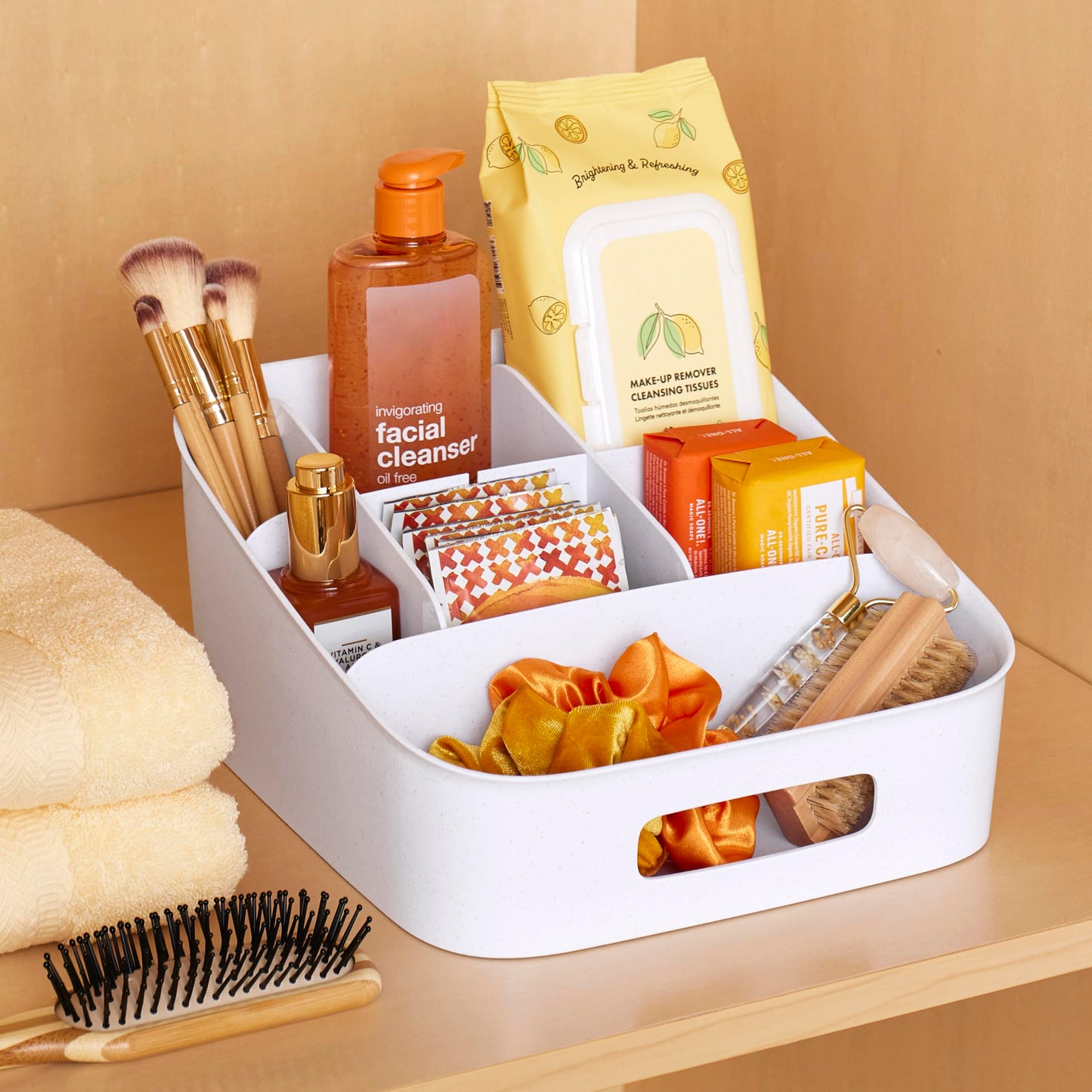 YouCopia ShelfBin Packet Organizer, 4-Tier Stairstep Raised Divided Bin, BPA-Free Storage Caddy for Kitchen Pantry and Cabinet Organization, Tea Bags, Medicine, and More