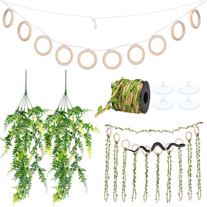 Coldairsoap Snake Climbing Vines with Reptile Plants Kit, Handcrafted Jungle Vines, Snake Enclosure Accessories for Ball Pythons, Corn Snakes, Bearded Dragon, Chameleon, Lizard, Snake Enrichment Toys