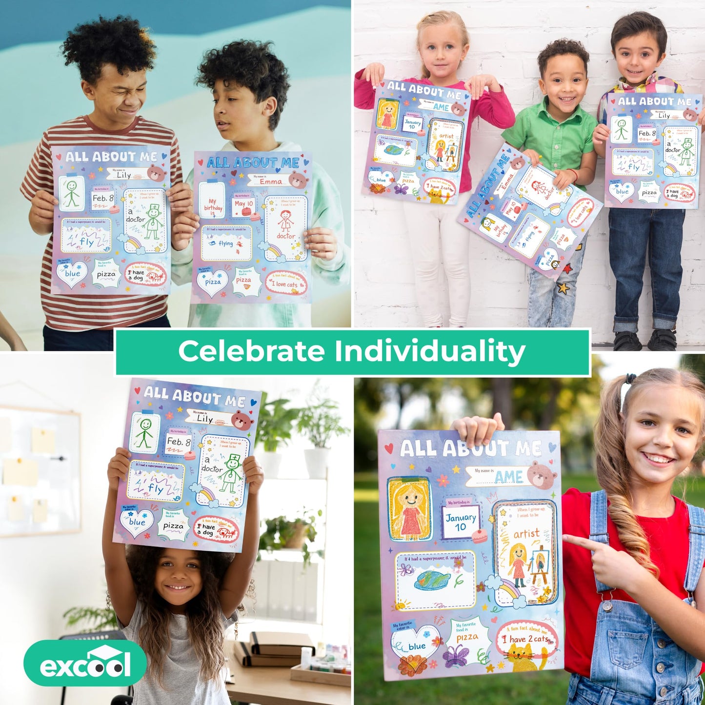 EXCOOL CLUB All About Me Poster For Elementary - 20 Pcs Star Student Of The Week Poster For Preschool Kindergarten, Colorful School Supplies Classroom Must Haves For Students