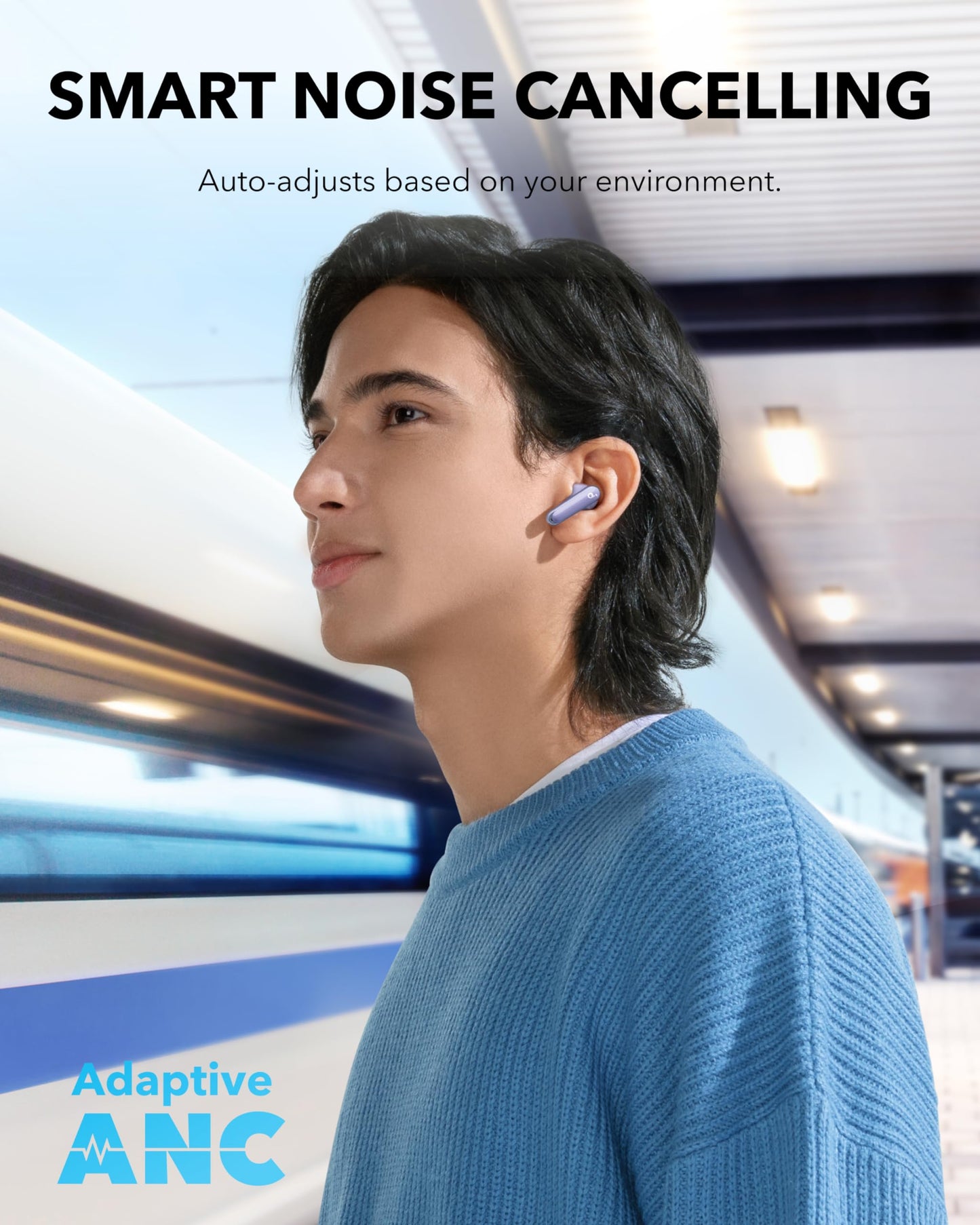 Soundcore P40i by Anker, Noise Cancelling Wireless Earbuds, Adaptive Noise Cancelling to Environments, Heavy Bass, 60H Playtime, 2-in-1 Case and Phone Stand, IPX5, Wireless Charging, Bluetooth 5.3