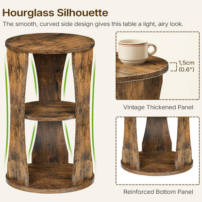 YATINEY Round Side Table, 3-Tier Wooden End Table with Storage Shelves, Drink Table for Small Spaces, Martini Table for Living Room, Bedroom, Rustic Brown ET15WL