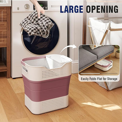 TECHMILLY Collapsible Plastic Laundry Basket Hamper