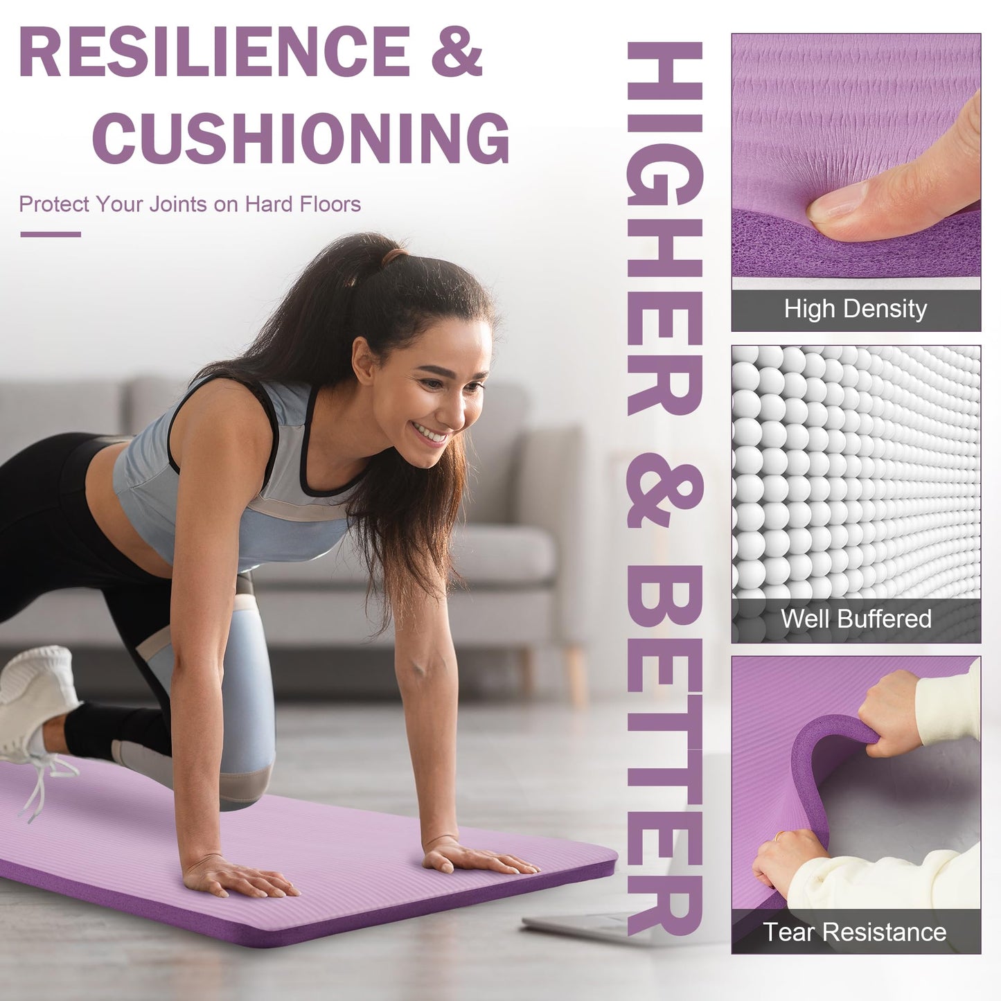 Yoga Mat 1-Inch Extra Thick High-Density Exercise Mat with Non-Slip Surface & Carry Strap for Men & Women Tear-Resistant Pilates Workout Mat for Home Gym, Floor Fitness, Taro Purple