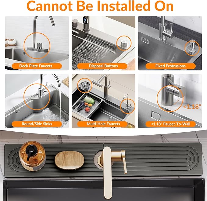 23.6 Inch Stone Faucet Mat for Kitchen Sink Splash Guard, Diatomite Sink