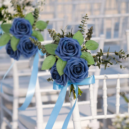 Mocoosy 50Pcs Roses Artificial Flowers, Navy Blue Fake Roses for Decorations, Real Touch Foam Rose Bulk with Stems DIY Wedding Bouquet Bridal Shower Mother's Day Floral Arrangement Party Home Decor