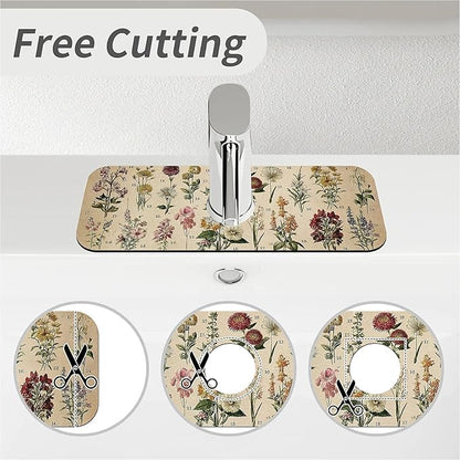 Kitchen Sink Splash Guard，Vintage-wildflowers Faucet Mat Sink Gadgets-Super