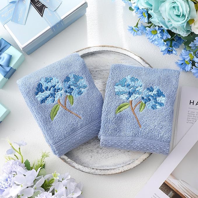 2 Pcs Hydrangea Hand Towels Blue Hydrangea Floral Bathroom Decor 14x29 Inch