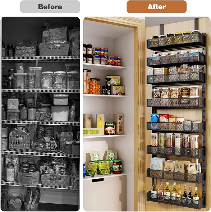 Pantry Door Organizers and Storage, 8-Tier Large Metal Heavy-Duty Frame Over