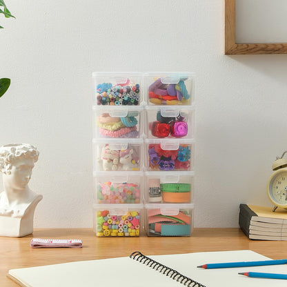 Swuj 10-Pack Small Plastic Containers with Lids, Clear Stackable Storage Boxes & Bins Organizer for Bead Organizer, Craft Storage, Stickers, Jewelry & Small Items – Square Small