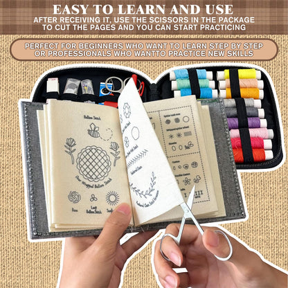 Pacify Embroidery Stitch Book Kit for Beginners, Portable Embroidery Stitch Book with Step-by-Step Guide, Sampler Patterns & Complete Tool Set for Adults Craft Lovers