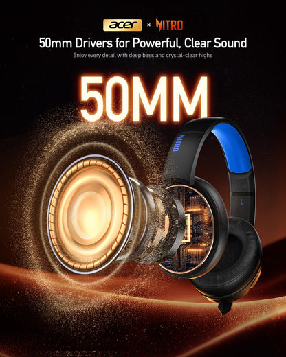 Acer 2.4GHz Flex Wireless Gaming Headset | Non-Stop 100H Battery | Dynamic 50mm Drivers | Clear Voice Mic | Bluetooth5.3, 3.5mm | Gaming Headphones for PC, PS4, PS5