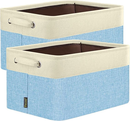 BALEINE 2 Pack Fabric Closet Storage Bins for Shelves, Linen Closet Organizers and Storage, Decorative Baskets for Organizing, Shelf, Clothes, Home, Office (Skyblue, 14''x10''x8.5'')