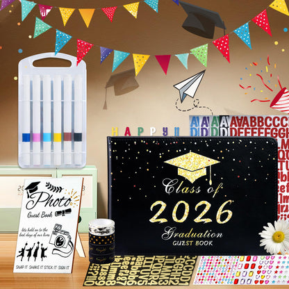 LUYI 29 Pcs 2026 Graduation Guest Book Set with Graduation Photo Guest Book Sign, Graduation Scrapbook Photo Album Memory Book DIY Kit with Markers Stickers for Congrats Grad Gifts Party Supplies