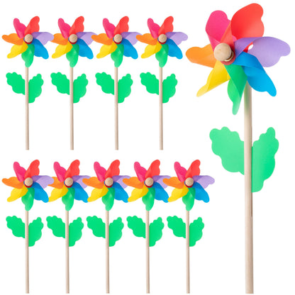 Mr. Pen Rainbow Flower Pinwheels - 10 Pack, Wind Spinners for Yard & Garden, Kids' Party Favors