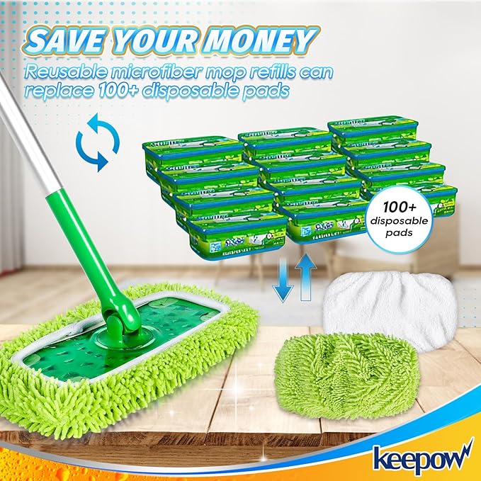 KEEPOW Reusable Dry Sweeping/Wet Mopping Cloths Compatible
