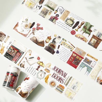 WT Pre-Cut Cats and Books Wide Washi Tape, One Roll 5 Meters, Decorative Cute Washi Tape for Bible Journaling, Bullet Journal Supplies,Scrapbooking Supplies,Planners, Party Decorations