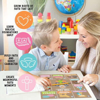 Hadley Designs Sunday School Decorations for Classroom –9 Bible Posters for Kids, Books of the Bible, 10 Commandments, Bible Timeline Chart, Fruits of the Spirit, Kraft Christian Classroom Decor