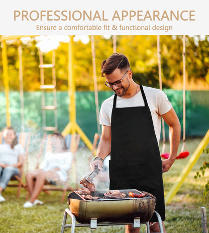 Blueash 16 Pack Bib Apron, Unisex Aprons Adjustable Waterdrop Resistant with 2 Pockets Cooking Kitchen Apron for Chef