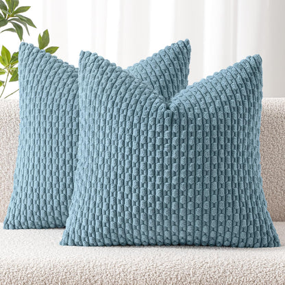 MIULEE Pack of 2 Decorative Throw Pillow Covers 18x18 Inch Soft Boho Striped Textured Corduroy Pillow Covers Modern Farmhouse Home Decor for Couch Bed Sofa Living Room Cream White