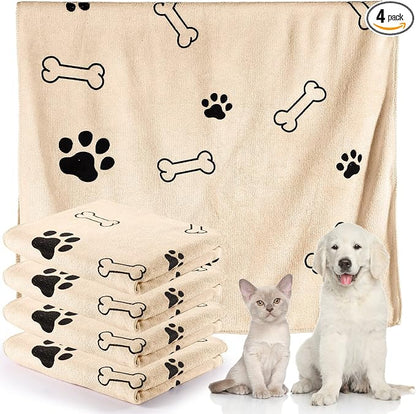 Chumia 4 Pcs Dog Towels for Drying Dog Puppy Bulk Microfiber Absorbent Paw Towel Pet Bathing Supplies Quick Drying for Medium Cats Pets Shower(24 x 40 Inch,Light Brown)