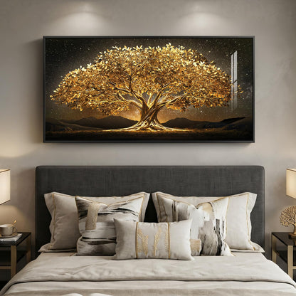 Large Framed Black and Gold Tree of Life Wall Art, Modern Luxury Tree Painting Print Artwork for Walls, Contemporary Dark Elegant Glam Picture for Living Room Bedroom Office Wall Decor, 60x30 Inch
