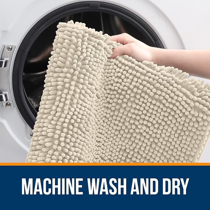 OLANLY Bathroom Rugs 34x21, Extra Soft Absorbent Chenille Bath Rugs, Rubber Backing Quick Dry, Machine Washable Bath Mats for Bathroom Floor, Tub and Shower, Home Decor Accessories, Sand