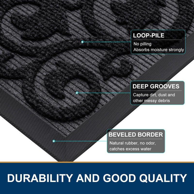 Smiry Welcome Door Mat Outside Entrance, Heavy Duty Trap Dirt and Moisture Easy Clean Low Profile Patio Porch Indoor Outdoor Front Doormat for Entry, 47x32 Inch, Black