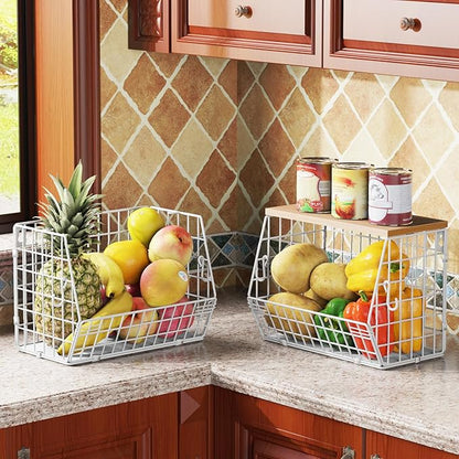 White Fruit Bowl Wire Basket Storage Pantry Fruit and Vegetable Storage Fruit