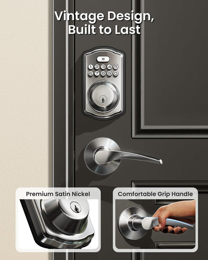 Veise Keyless Entry Door Lock with 2 Lever Handles - Electronic Keypad Deadbolt, Easy Installation Digital Smart Front Door Lock Set, Satin Nickel