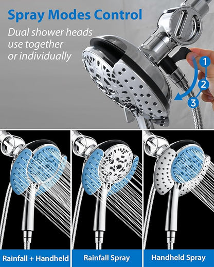 INAVAMZ Shower Head with Handheld High Pressure: Hand Held Shower Head & Rain Shower Head 2-IN-1 Shower Head with 59" Rotatable Stainless Steel Hose, Shower Trim Systems, Sliver 2.5 GPM 15391 Filter