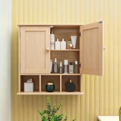 TaoHFE Natural Wooden Color Bathroom Wall Cabinet with 2 Door Adjustable Shelves,Over The Toilet Storage Wall Mounted Medicine Cabinets for Bathroom Laundry Room Kitchen