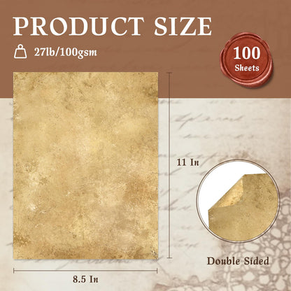Goefun Parchment Printer Paper 8.5 x 11 Vintage Paper, 100 Sheets Antique Letter Writing Stationery for Certificates, Scrapbook, Resumes, Crafts（100 GSM）