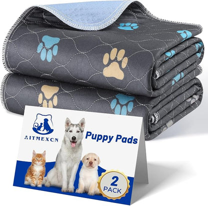 Aitmexcn Washable Puppy Dog Pee Pad, 2PCS 100% Waterproof Whelping Training Mat for Puppy/Senior Dog, Fast Drying Reusable Puppy Pads for Indoor, Outdoor and Car Travel- 18'' x 24''