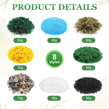 Thiccywoov 40 Pcs Diorama Supplies Kit Include 32 Miniature Trees 1.2-6.2 Inch Mini Mixed Model Plastic Fake Architecture 8 Bags Scenery Basing Material Kit for DIY Craft(Tropical Trees)