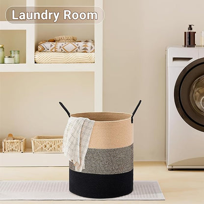 Tall Laundry Basket with Handles, 100L Portable Dirty Clothes Hamper, Boho
