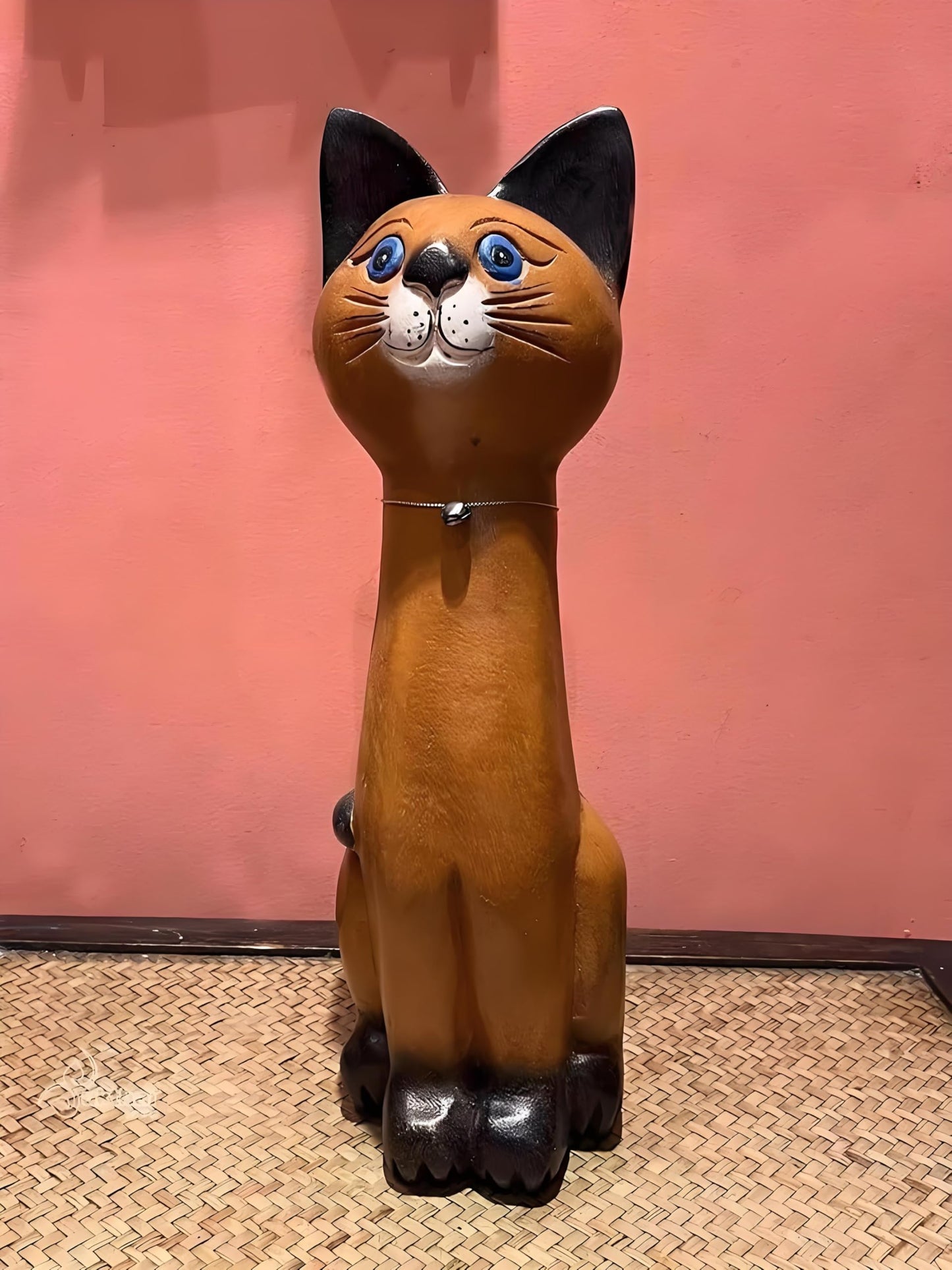 AHZGBL Wooden Cat Figurine, Hand Carved Solid Wood Cat Statue from Thailand, Handcrafted Home Art Decor for Living Rooms, Entryways, Restaurants, Bars, Cafes, Offices, Gift for Cat Lovers(Sitting Cat)