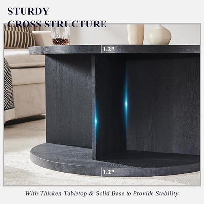 JXQTLINGMU Round Coffee Table for Living Room, 32" Modern Center Table with Cross Support Structure & Open Storage Cubby, Wood Circle Cocktail Table for Small Space, Apartment, Black
