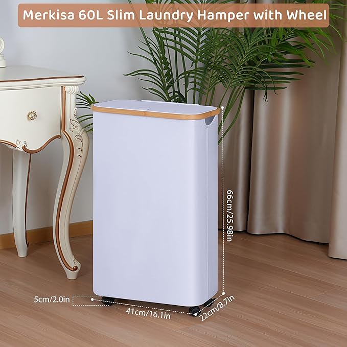 Slim Laundry Basket with Wheels, Narrow Hampers