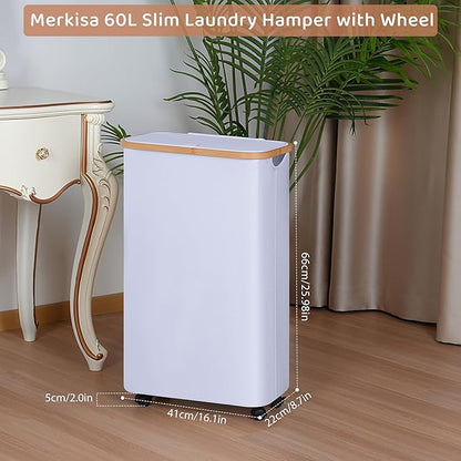 Slim Laundry Basket with Wheels, Narrow Hampers