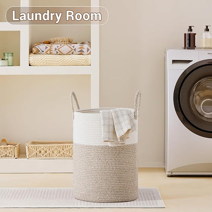 Tall Laundry Basket with Handles, 58L Portable Dirty Clothes Hamper, Boho