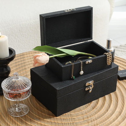 DECOR4SEASON Faux Shagreen Leather Decorative Storage Boxes Set of 2, Black