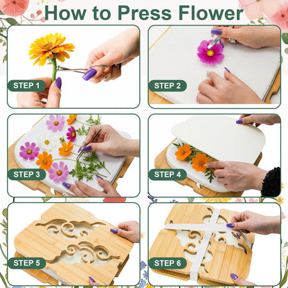 Noamus Extra Large Flower Press Kit, 11" x 11" Bamboo Floral Pressing Tool, 4 Layers Plant Preservation Kit, Dried Leaf Making DIY Set with Storage Bag for Resin Arts, Scrapbooking, Adults and Teens