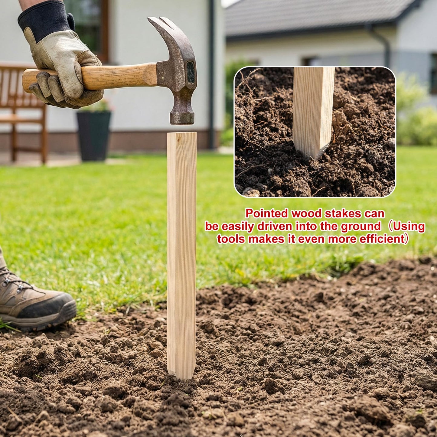 24Pcs Wooden Garden Stakes, 17in Pinewood Yard Stakes for Plant Support, Garden Fencing, Ground Marking, Signs, Grade, Baselines, Survey Stakes and Boundary