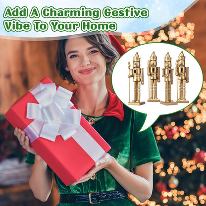 Roowest Christmas Nutcracker Figure 7 Inch Gold Wooden Doll Decoration Set Including Nutcracker with King Shape and White Beard for DIY Crafts Christmas Decorations(4 Pcs)