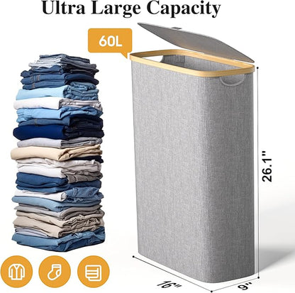 Slim Laundry Hamper, 60L Waterproof Narrow Laundry Basket