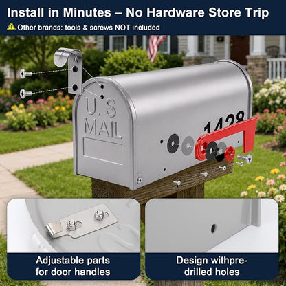 Mailbox for Outside,Metal Post Mount Outdoor MailBoxes - with Tools,Screws,Number Stickers,Red Flag Indicated,Medium Capacity,Galvanized Steel,Waterproof Mail Box for House Outside,20 x 8.7 x 6.7 ”
