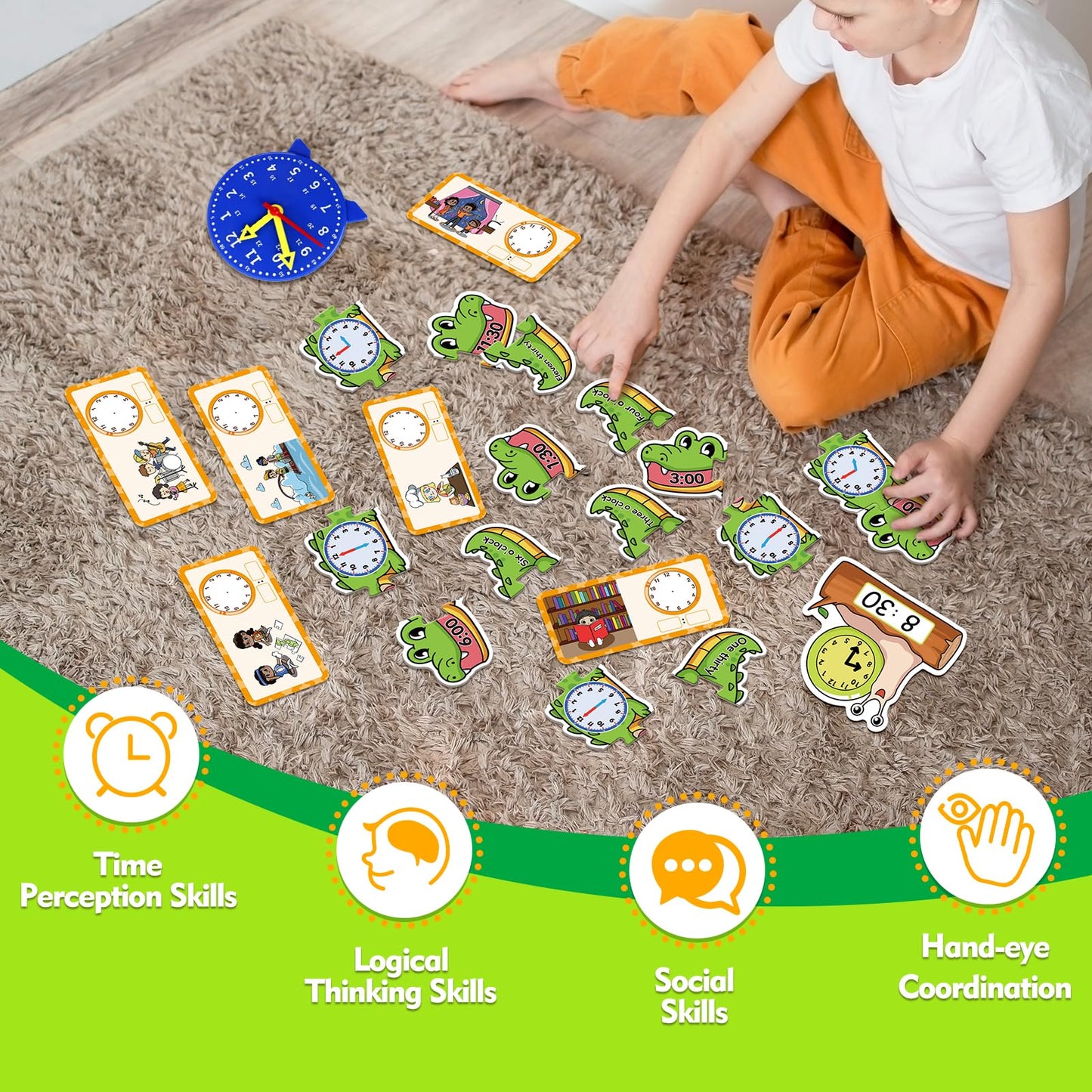 Aizweb Clock for Kids, Learning Clock Analog Clock Telling Time Teaching Homeschool Supplies Essentials Math Manipulatives Preschool Kindergarten Learning Activities Educational Montessori Toys Games