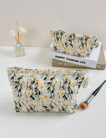 RIKMOXR 2 Pcs Makeup Bags, Large Cosmetic Bag Travel Toiletry Bag Organizer for Women, Embroidery Craft, Floral Makeup Bag Small Cosmetic Pouch Purse with Zipper Gifts for Girls Teen